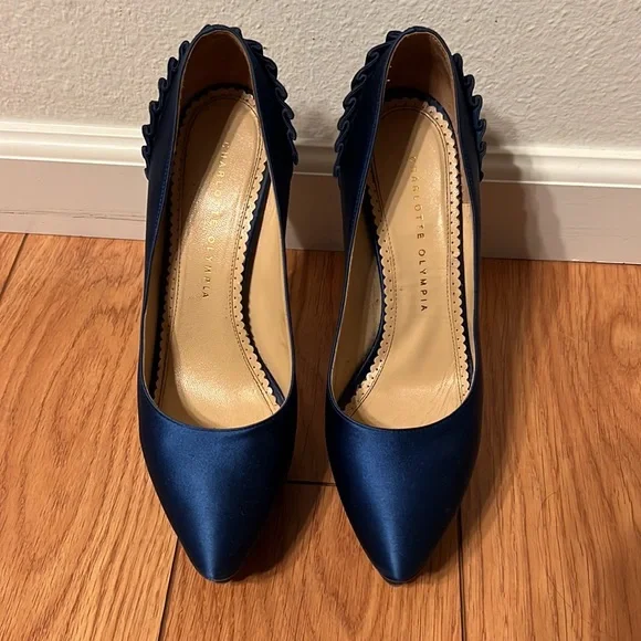 Charlotte Olympia Blue Satin Paloma Platform Pumps